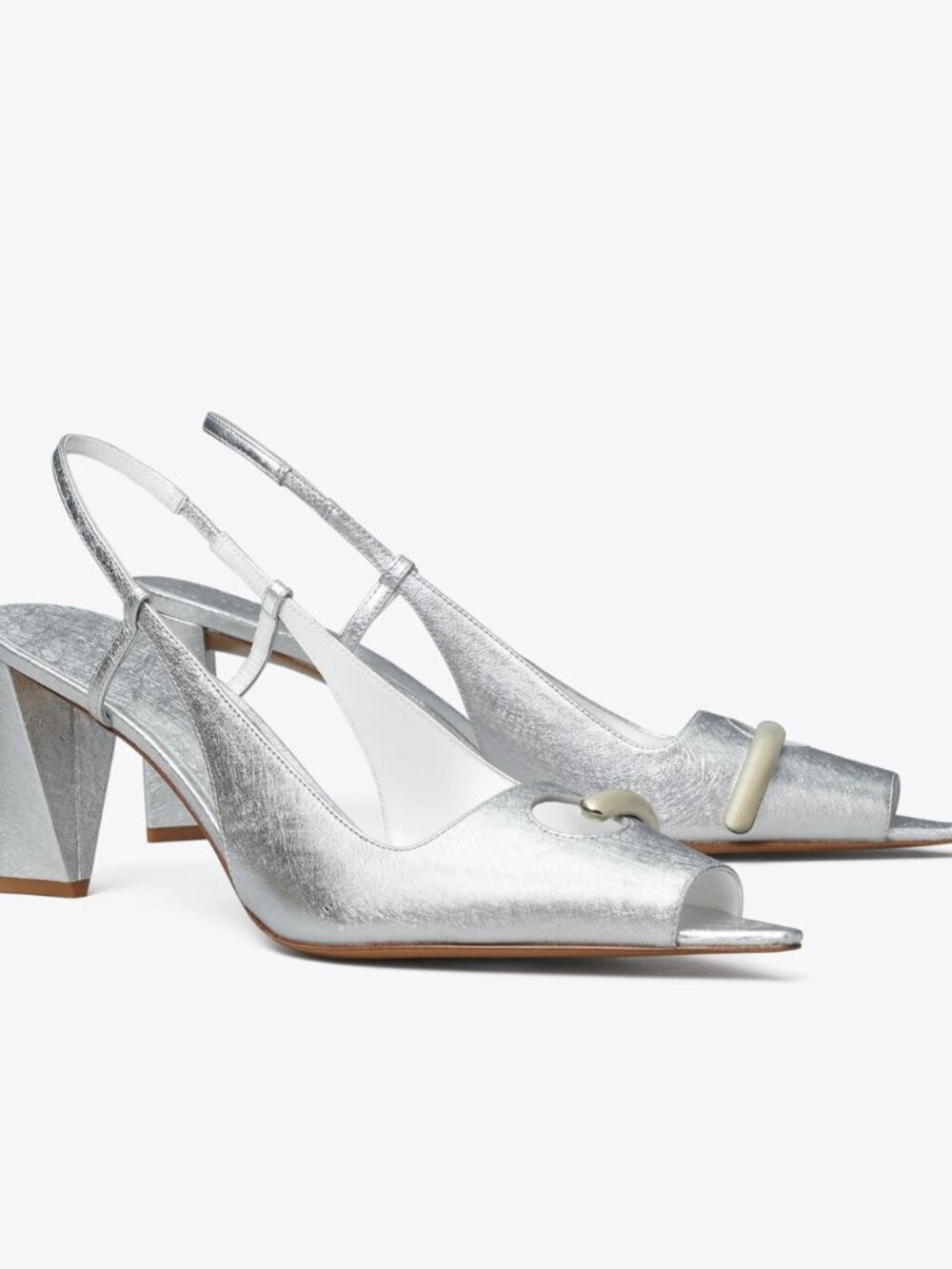 iconic Tory Burch Silver Pierced Peep-Toe Slingback NWT